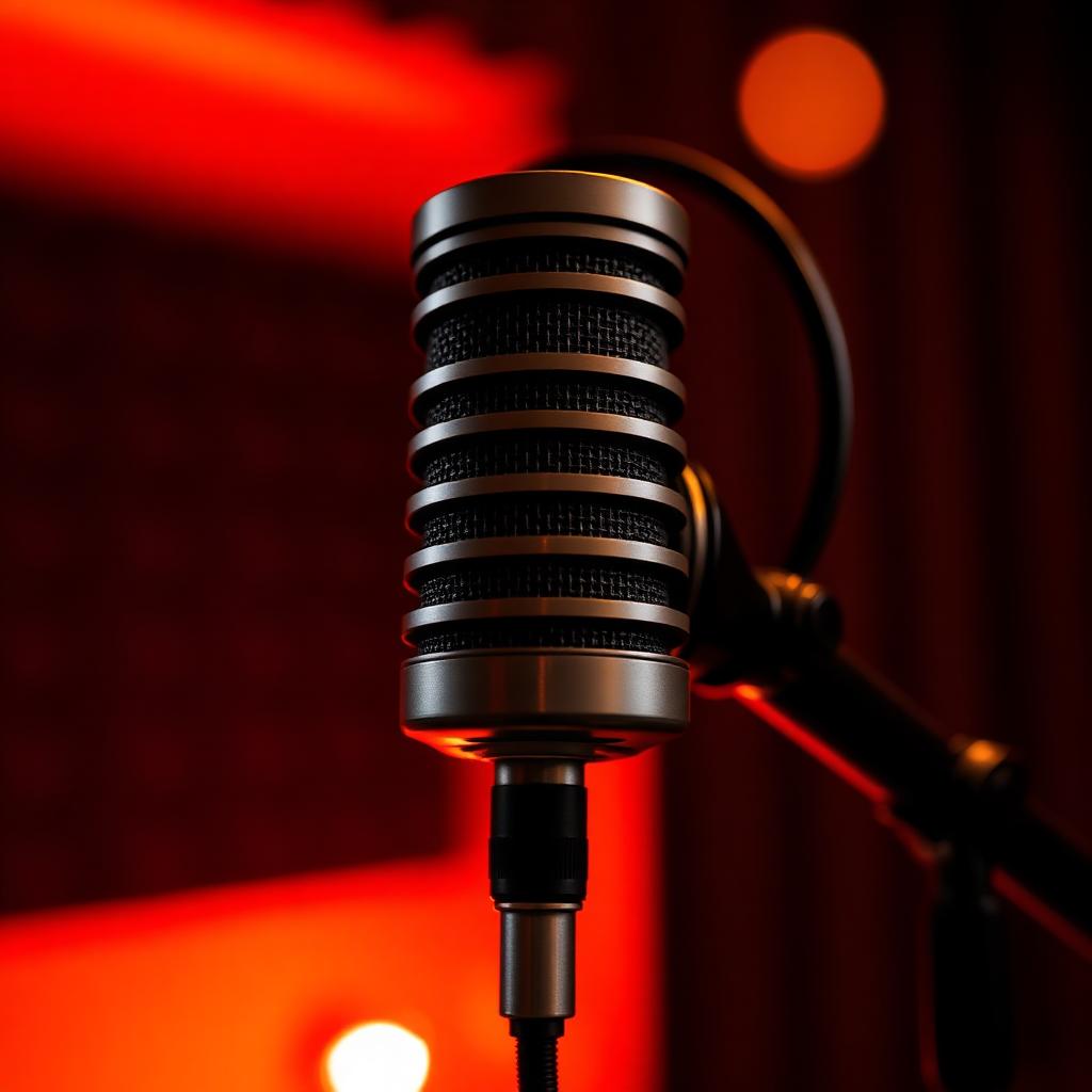Close-up of a condenser microphone in vocal booth